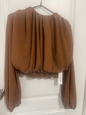 Commense Rust Brown Off-Shoulder Long-Sleeve Crop Top